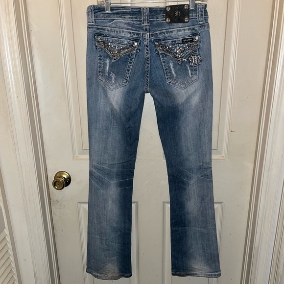 MISS ME Distressed Easy Boot Denim Jeans with Embellishments & Chains. Waist 30 - Picture 1 of 9